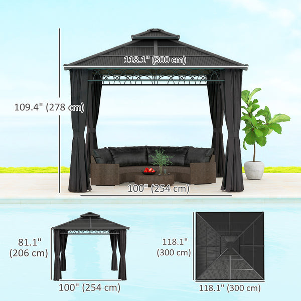 9' x 10' Outdoor Hardtop Gazebo Canopy w/ Double PC Roof, Steel Frame, Nettings, Curtains for Garden Lawn Deck, Black