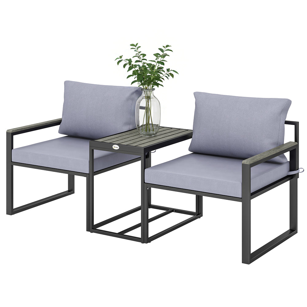 Outdoor Bistro Set, Patio Furniture Set with 2 Chairs and Side Table for Garden Balcony Poolside, Grey