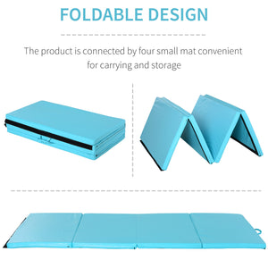 Tapis de gymnastique pliable de 1,22 m x 2,42 m x 5,1 cm avec poignées de transport, bleu clair