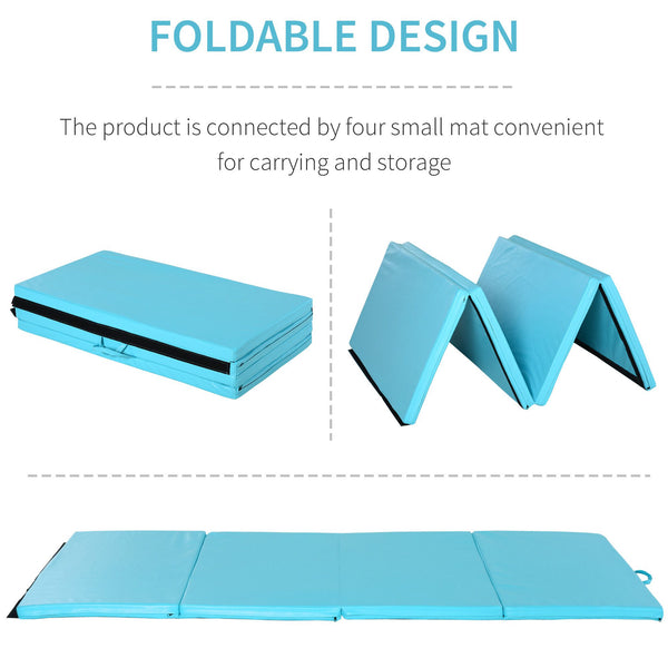 Tapis de gymnastique pliable de 1,22 m x 2,42 m x 5,1 cm avec poignées de transport, bleu clair