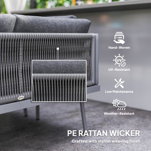 Ensemble de mobilier de jardin 3 pièces en résine tressée en forme de L avec coussins, gris