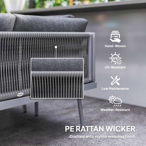 Ensemble de mobilier de jardin 3 pièces en résine tressée en forme de L avec coussins, gris