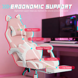 Chaise de jeu avec oreilles de chat et repose-pieds, rose