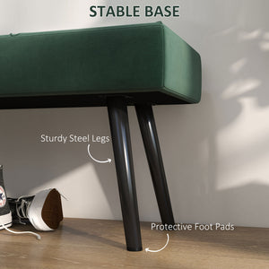 Banc de chambre rembourré moderne avec pieds en acier, vert
