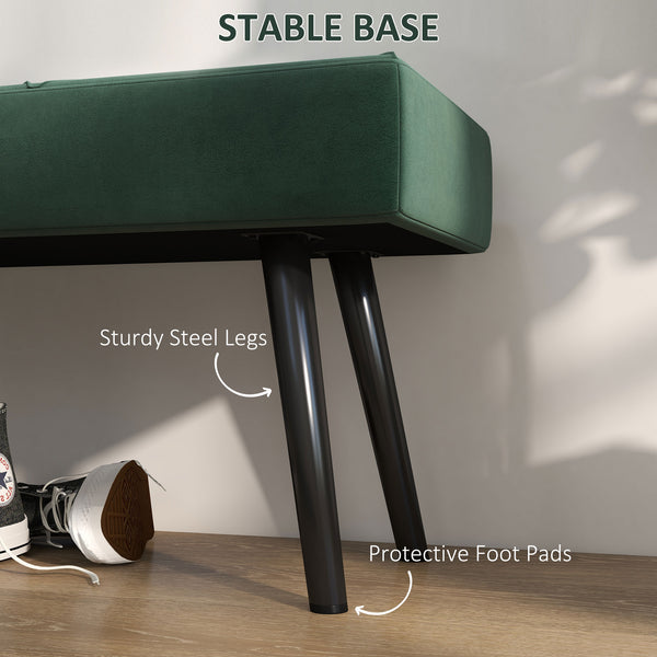 Banc de chambre rembourré moderne avec pieds en acier, vert