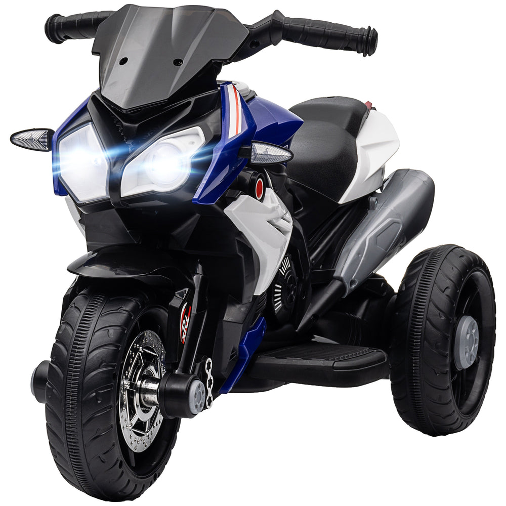 Moto électrique 6 V avec 3 roues, musique, klaxon, lumières, bleu