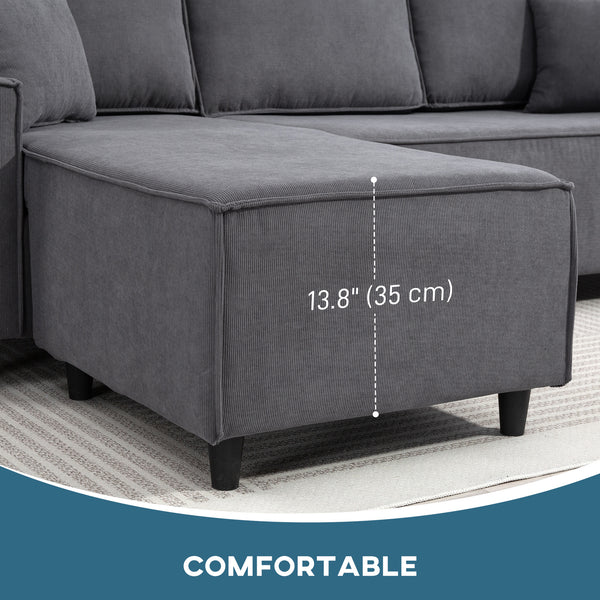 Canapé d'angle avec méridienne convertible en velours côtelé avec ressorts ensachés, 2 coussins, gris anthracite