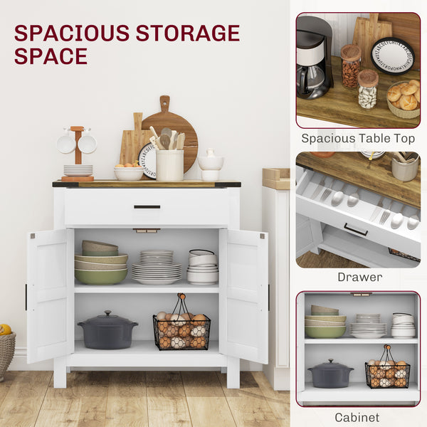 Buffet de cuisine de style campagnard avec tiroir et étagère pour salon, blanc