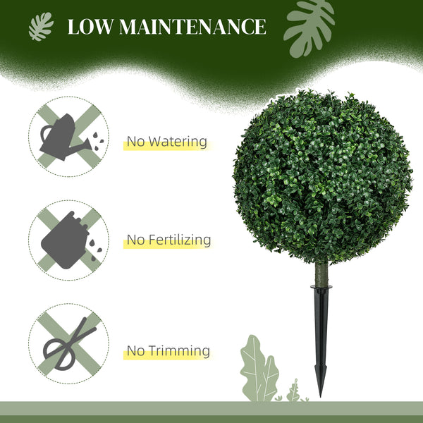Set of 2 artificial ball-shaped bushes with stakes, UV resistant