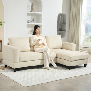 Canapé en L avec méridienne et coussin à ressorts, beige