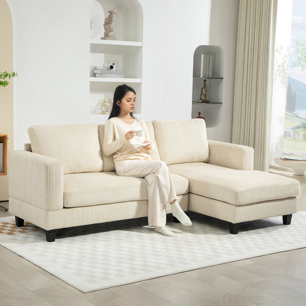 Canapé en L avec méridienne et coussin à ressorts, beige