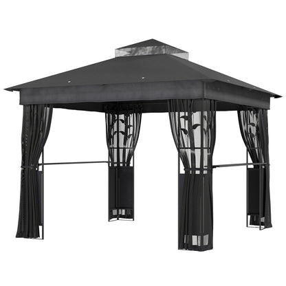 Gazebo 10' x 10' avec étagères et filet, UV30+ pour pelouse, jardin et terrasse
