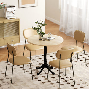 Table à manger pour 2 à 4 personnes, ronde moderne avec pied central en acier, 80 cm, bois naturel et noir