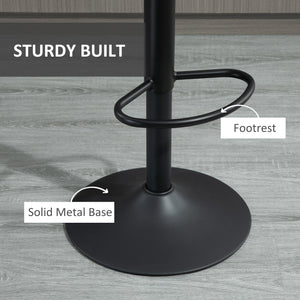 Set of 2 adjustable leather bar stools with backrest and footrest, grey