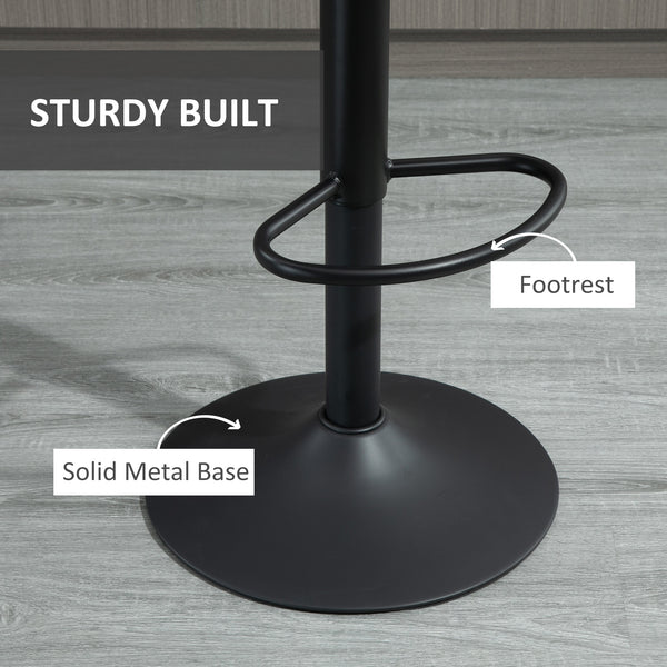 Set of 2 adjustable leather bar stools with backrest and footrest, grey