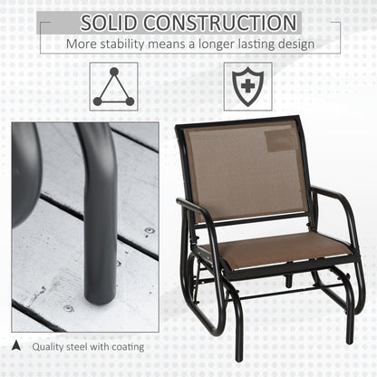 Fauteuil de jardin avec assise et dossier en tissu maillé respirant, cadre en métal et accoudoirs, marron