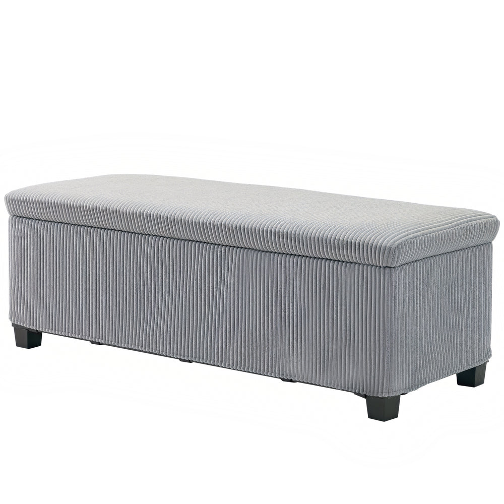 Pouf avec rangement, couvercle, pieds, banc de bout de lit en velours, gris clair