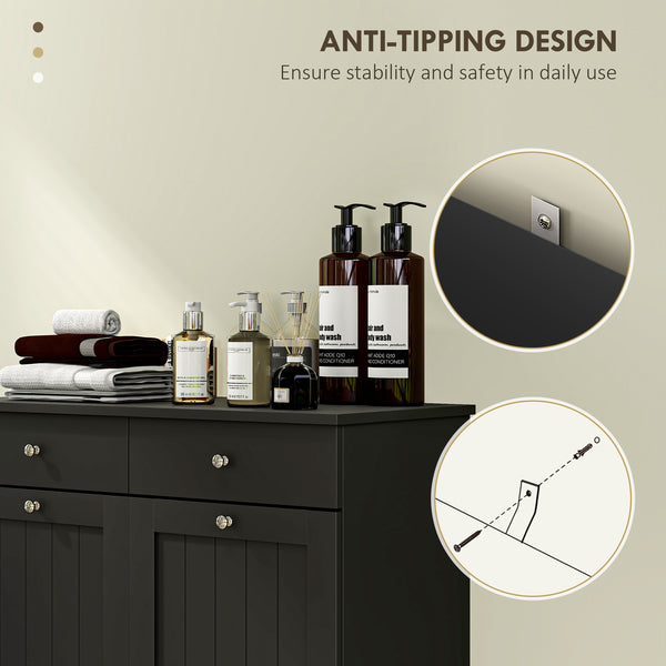 Armoire panier à linge basculant avec 2 paniers et 2 tiroirs, noir