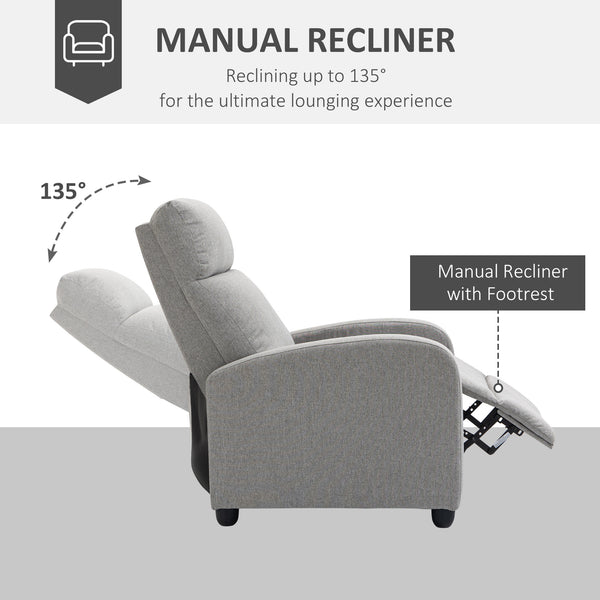 Fauteuil inclinable manuel en tissu pour home cinéma maison, gris clair