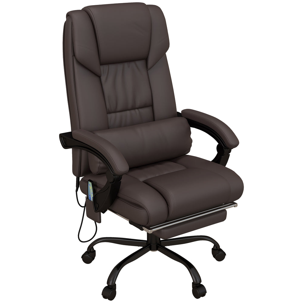 6-point reclining vibrating massage chair with retractable footrest, brown