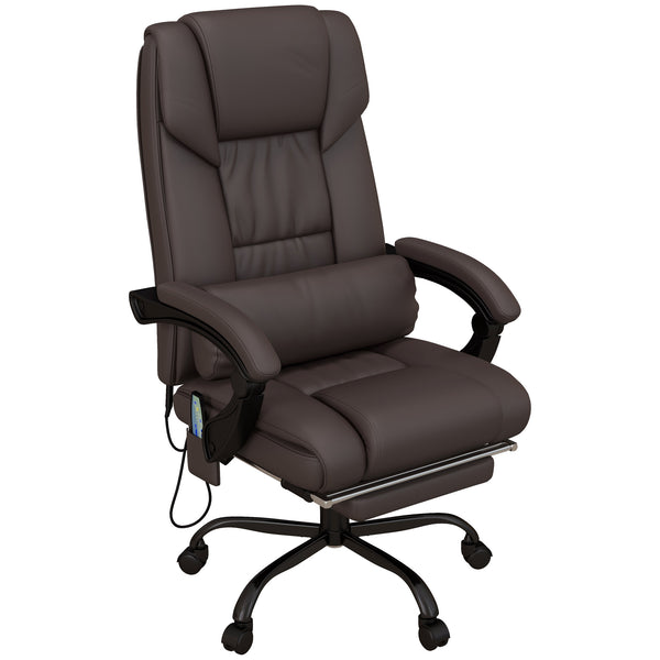 6-point reclining vibrating massage chair with retractable footrest, brown