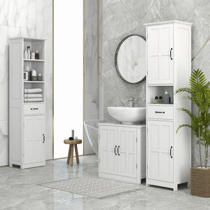 Meuble sous-lavabo avec doubles portes et étagère réglable, blanc