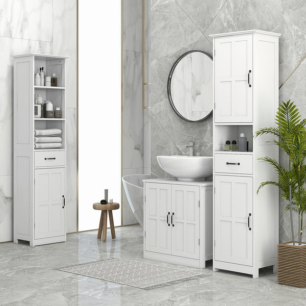 Meuble sous-lavabo avec doubles portes et étagère réglable, blanc