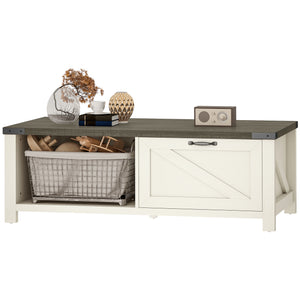 Table basse Farmhouse avec tiroir et étagère ouverte, blanc vieilli