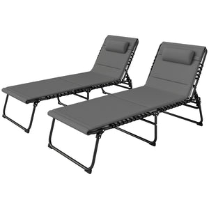 Lot de 2 chaises longues pliantes, inclinables avec coussin à séchage rapide, appuie-tête et poche latérale, gris clair