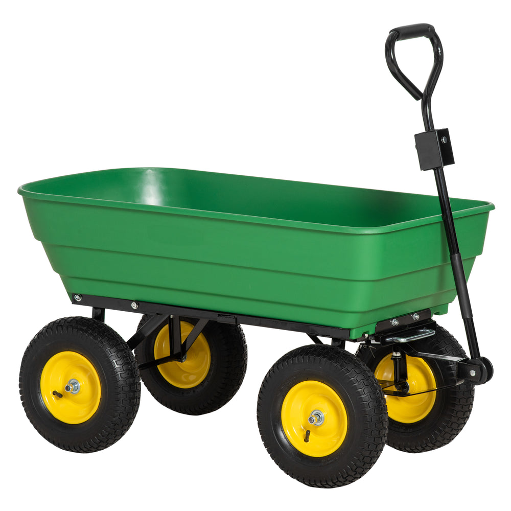 Chariot de jardin basculant 125 L à 4 roues robuste, vert