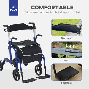 20cm Height Adjustable Folding Rollator Walker, Blue