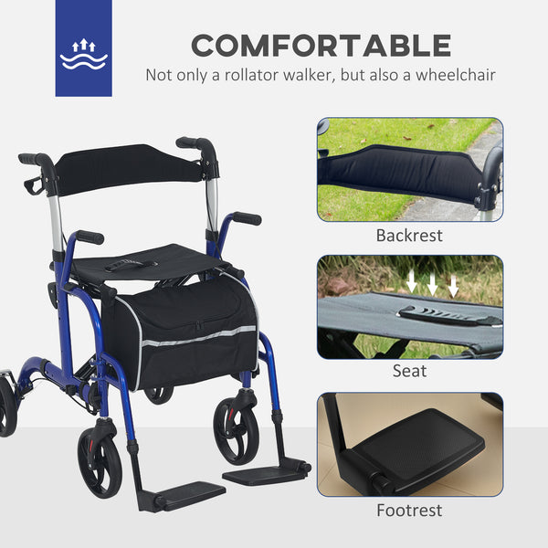 20cm Height Adjustable Folding Rollator Walker, Blue
