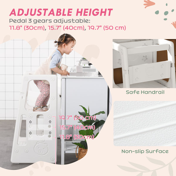 Tabouret pour tout-petits, 2 marches avec plateforme réglable, blanc