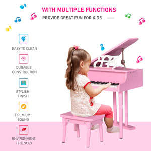 Modern children's piano with 30 keys, pink