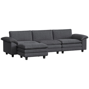 Sectional Sofa, L Shaped Couch with Deep Seat, Movable Ottoman and Pillow-top Armrests, Dark Grey