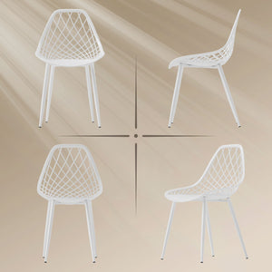 Lot de 4 chaises de salle à manger modernes en plastique avec dossier creux et pieds en métal, blanches