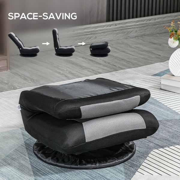 Chaise de sol pliante pivotante à 360 degrés, réglable sur 6 positions, noire