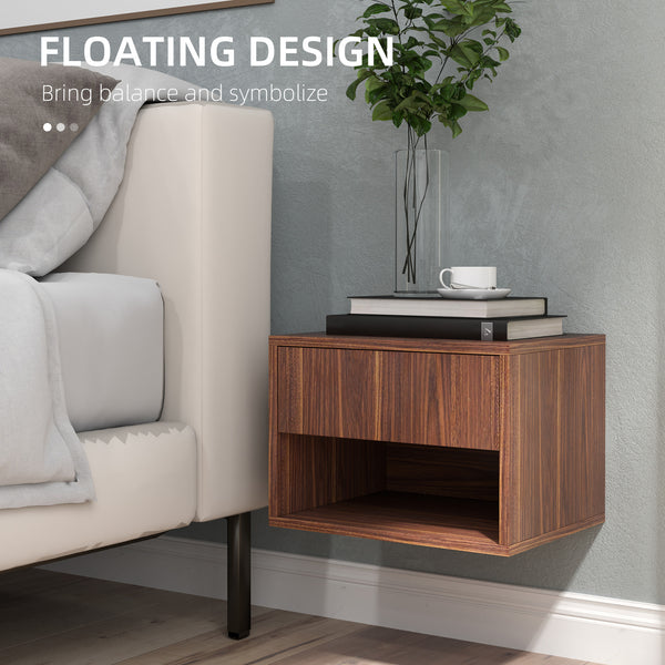 Lot de 2 tables de chevet flottantes avec tiroir, marron