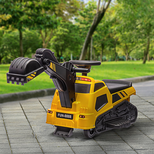 Tracteur électrique autoporté 6 V pour enfants, pelleteuse 3 en 1 avec fonction bulldozer, pour 18 à 48 mois, jaune
