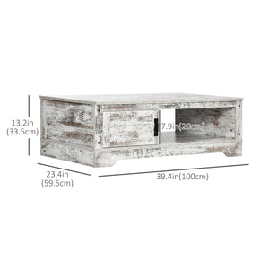 Table basse de style vintage avec armoire, compartiments de rangement ouverts, blanc