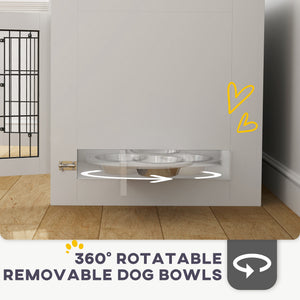 Meuble cage pour chien avec gamelles amovibles et deux portes, blanc
