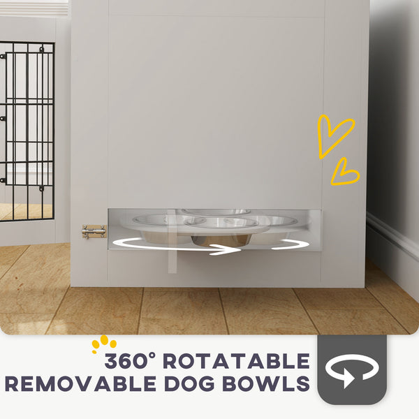 Meuble cage pour chien avec gamelles amovibles et deux portes, blanc