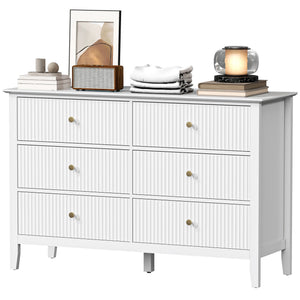 Modern 6-drawer chest, fluted design for bedroom, living room, hallway, Colour: white.