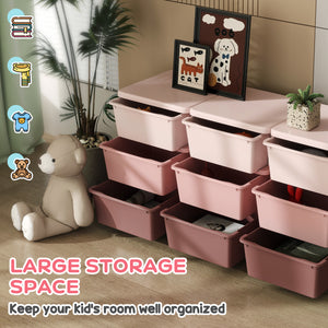 3-Tier 9-Drawer Plastic Toy Organizer, Pink
