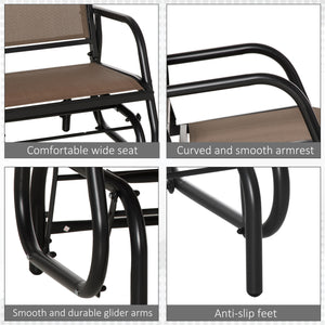 Fauteuil de jardin avec assise et dossier en tissu maillé respirant, cadre en métal et accoudoirs, marron