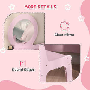 Coiffeuse avec miroir, tabouret et tiroirs de rangement, rose