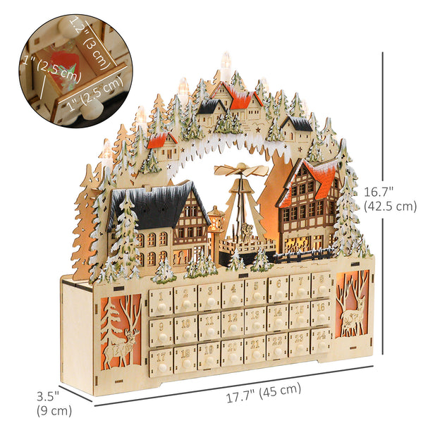 Calendrier de l'Avent de Noël en bois de 24 jours avec lumières LED