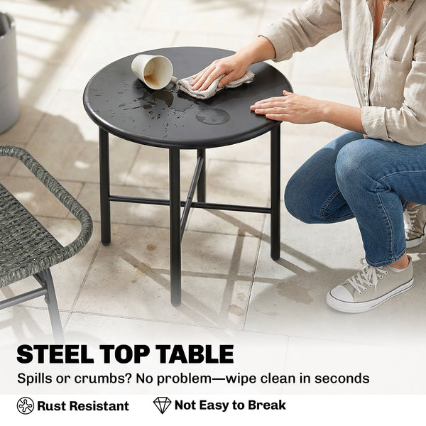 3-Piece Woven Resin Garden Furniture Set with Steel Table, Grey