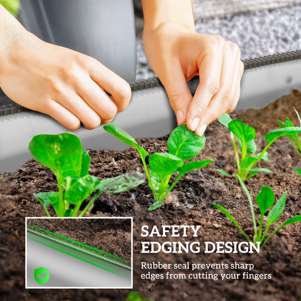 Jardinière surélevée galvanisée avec bordure de sécurité, argent