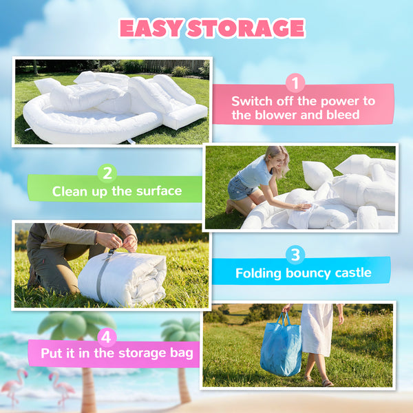 3-in-1 White Inflatable Bouncy Castle for Kids with Slide, Ball Pit, and 370W Blower, White